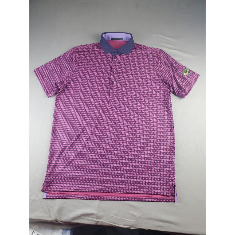 Greyson Shirt Men Medium Pink Geometric Polo Golf Short Sleeve Logo Embroidered